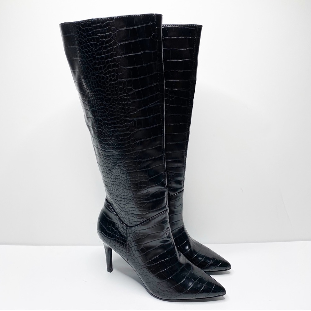 Steve Madden Kinga Black Embossed Knee High Boot